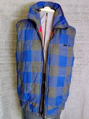 Vintage Reversable Plaid Mens Vest by Branded Lion Size S Red or Blue and Black
